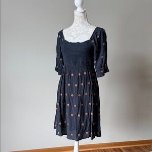 Elegant Navy Floral embroidered Dress sz L